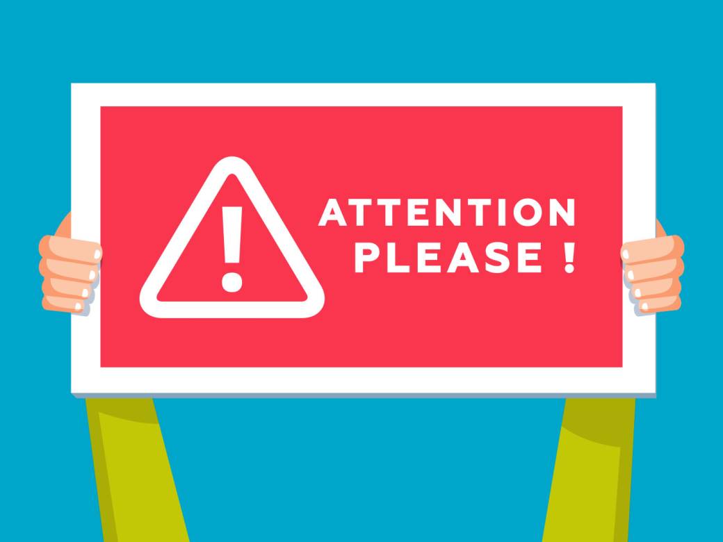 Illustration of a person holding a sign saying Attention please!